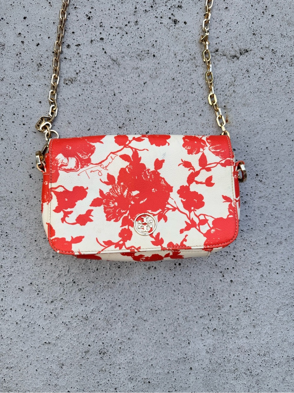 Tory Burch Mini Crossbody in Fire Orange and White Floral - Picture 7 of 8